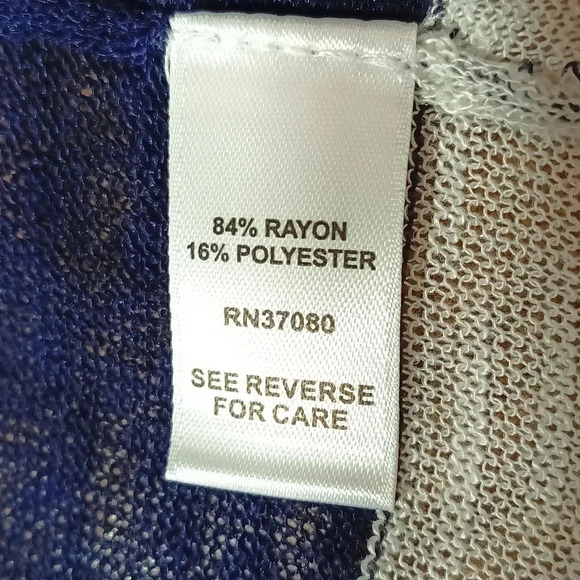 Nautical blue white striped open knit cardigan lightweight semi sheer M - Picture 9 of 10